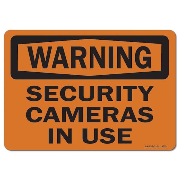 Safety Sign, OSHA Warning, 7" Height, 10" Width, Aluminum, Security Cameras In Use, Landscape